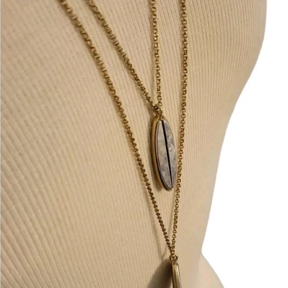 Bohemian Gold and Silver Layered Necklace with Stone and Tassel